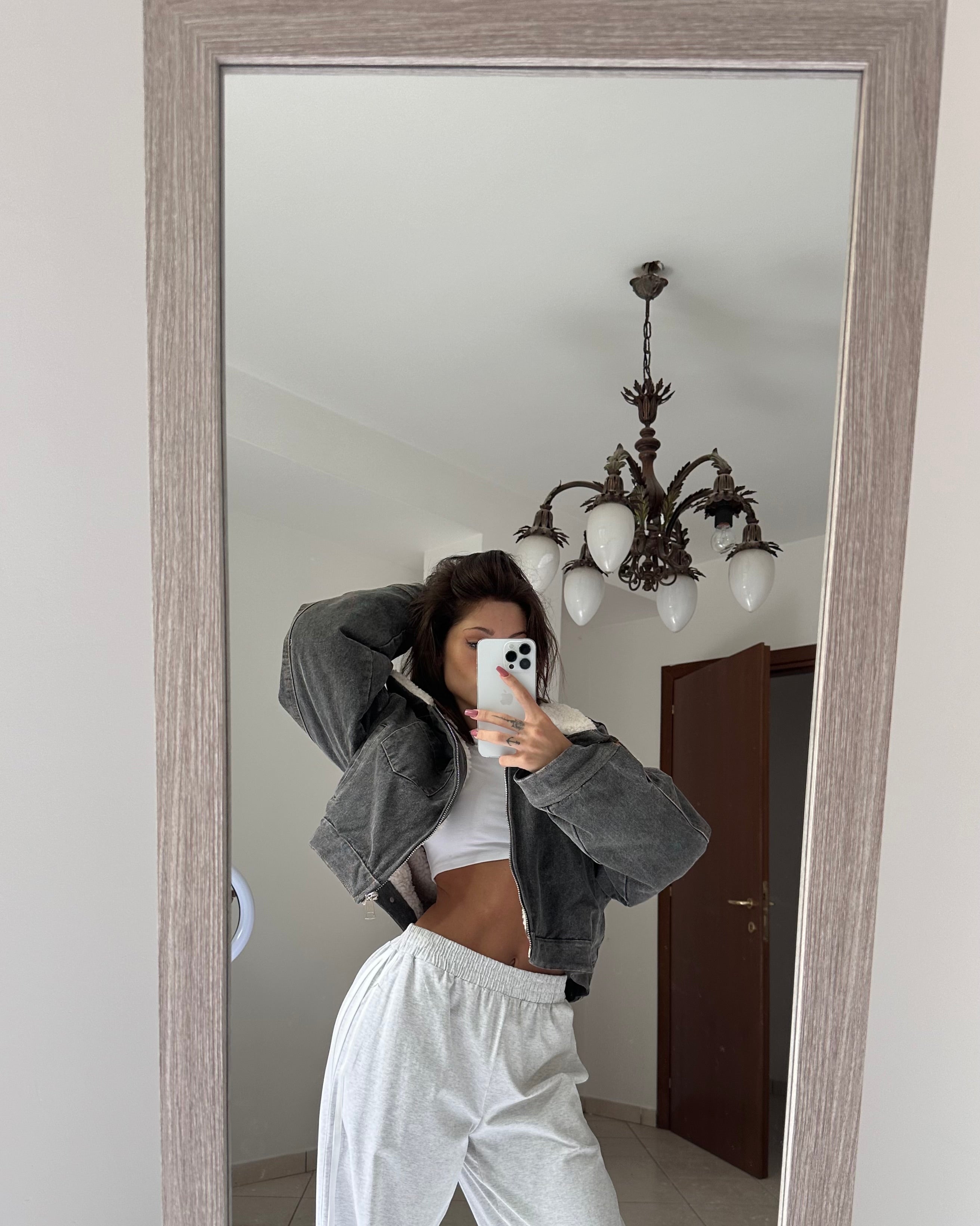 Montone jeans grigio corto