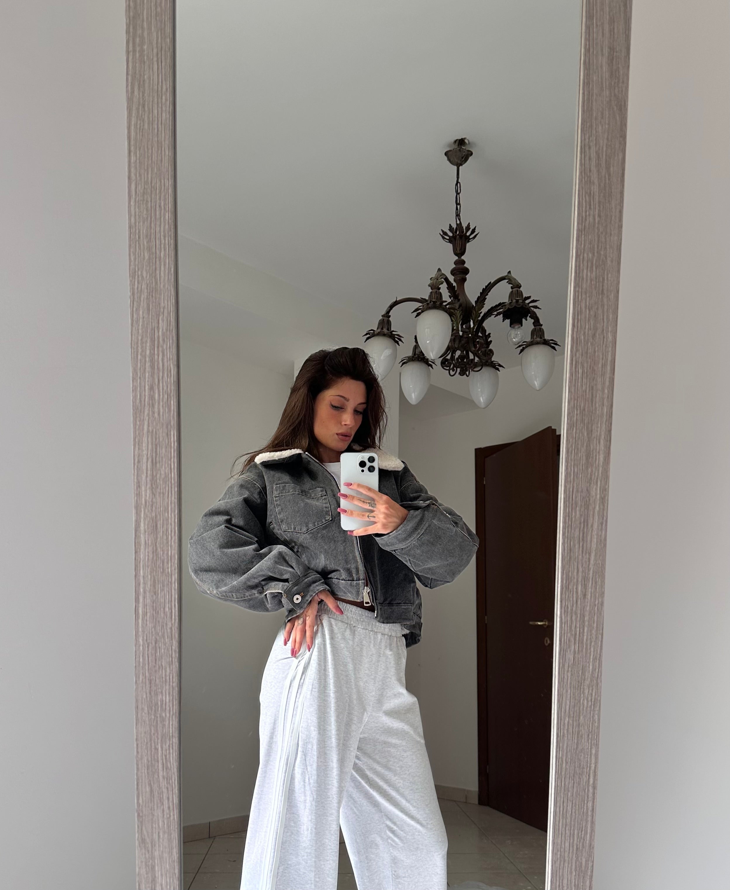 Montone jeans grigio corto